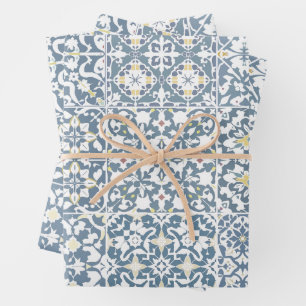Mediterranean Tiles, Moroccan, Majolica, Azulejo Wrapping Paper Sheet