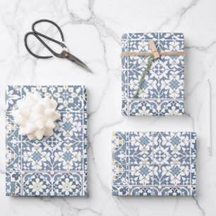 Mediterranean Tiles, Moroccan, Majolica, Azulejo Wrapping Paper Sheet