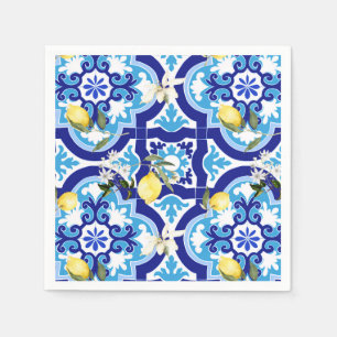 Mediterranean tiles,mosaic,lemon,    napkin