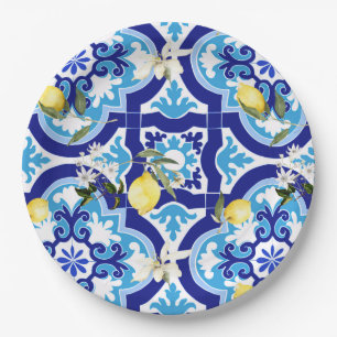 Mediterranean tiles,mosaic,lemon,    paper plate