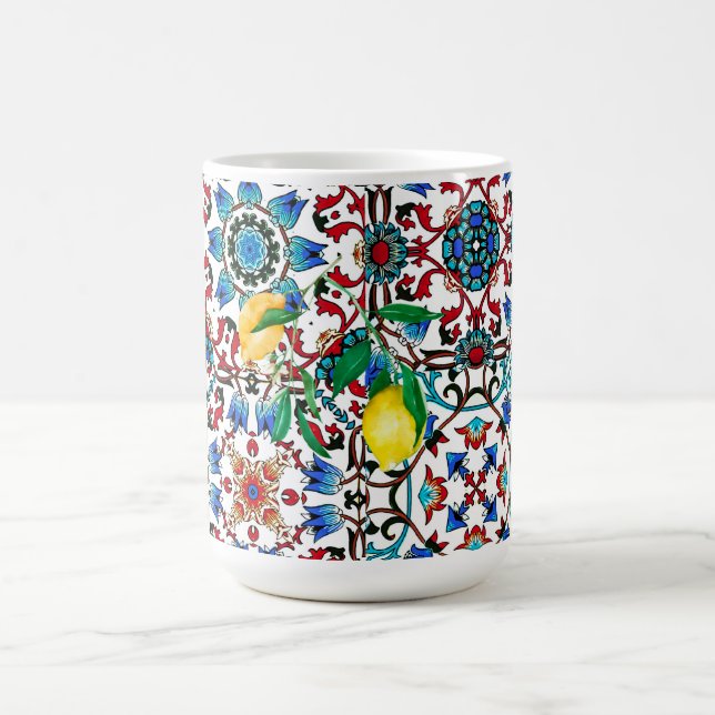 Mediterranean tiles,mosaic,lemon,summer art coffee mug (Center)