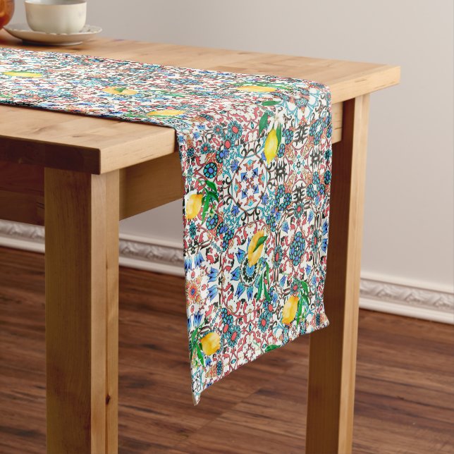 Mediterranean tiles,mosaic,lemon,summer art medium table runner (In Situ)