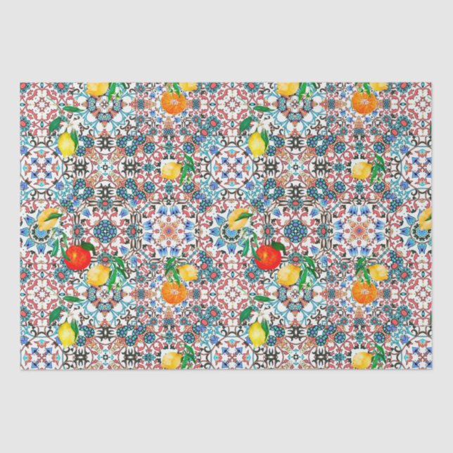 Mediterranean tiles,mosaic,lemon,summer art tissue paper (Front)