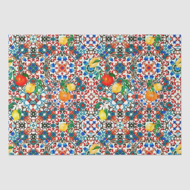 Mediterranean tiles,mosaic,lemon,summer art tissue paper (Front)