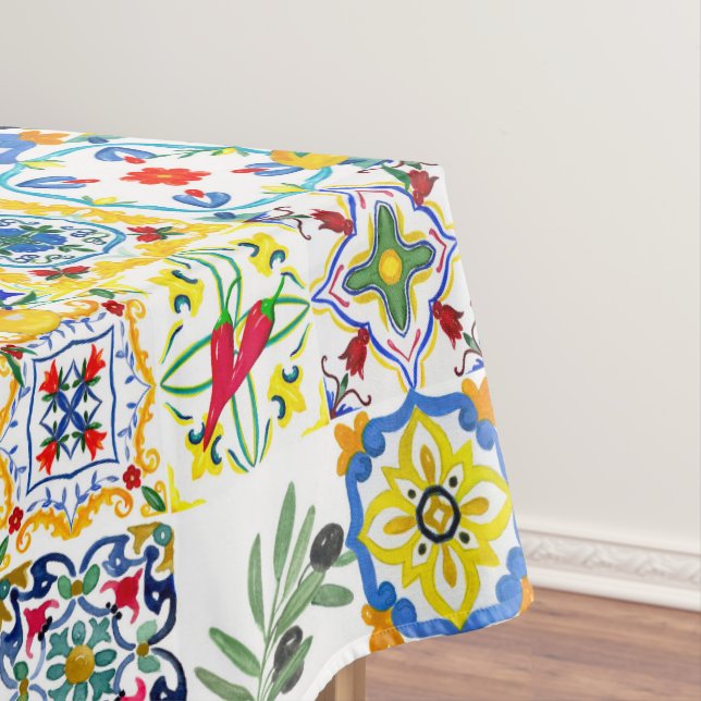 Mediterranean tiles,olives,chilli peppers,lemons   tablecloth (In Situ)