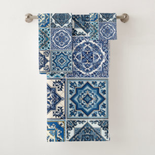 Mediterranean Tiles, Portugese, Azulejo, Majolica Bath Towel Set