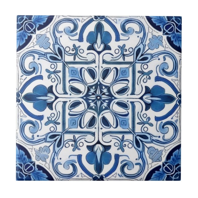 Mediterranean Tiles, Portugese, Azulejo, Majolica Ceramic Tile (Front)