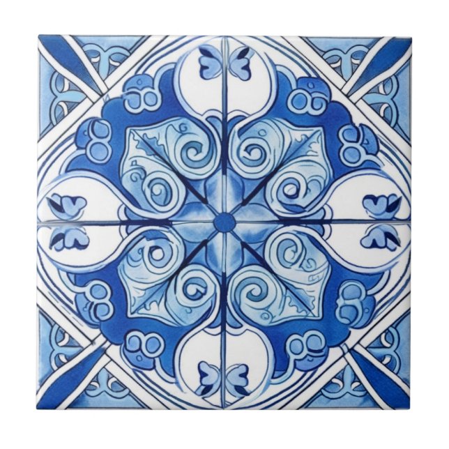 Mediterranean Tiles, Portugese, Azulejo, Majolica Ceramic Tile (Front)