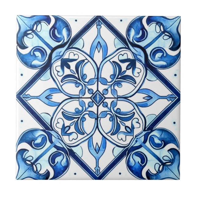 Mediterranean Tiles, Portugese, Azulejo, Majolica Ceramic Tile (Front)