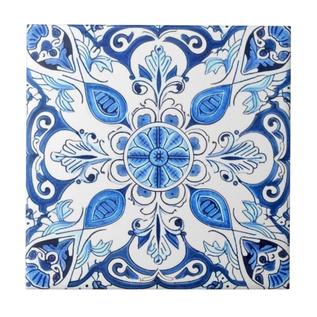 Mediterranean Tiles, Portugese, Azulejo, Majolica Ceramic Tile (Front)