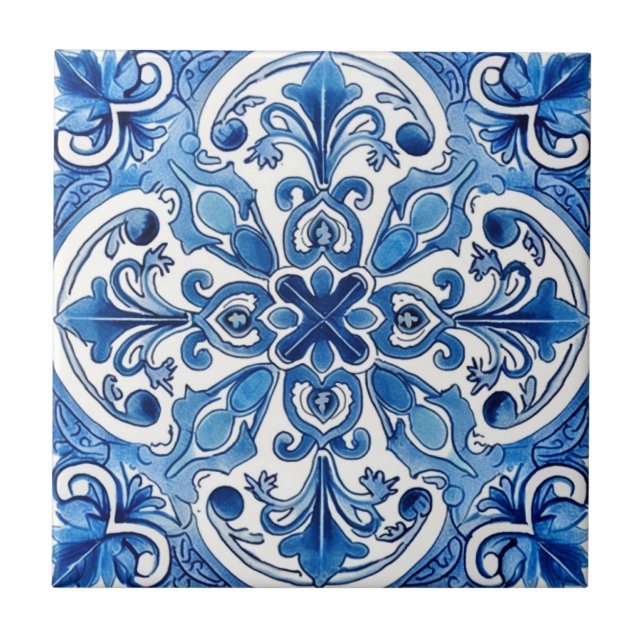 Mediterranean Tiles, Portugese, Azulejo, Majolica Ceramic Tile (Front)
