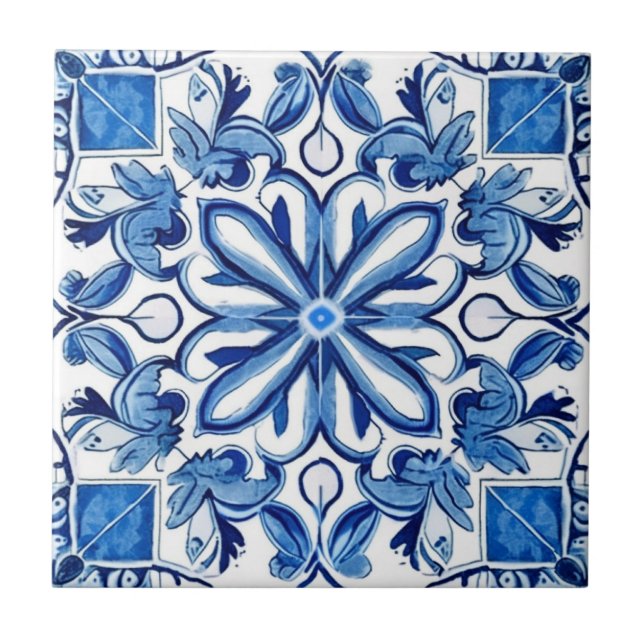 Mediterranean Tiles, Portugese, Azulejo, Majolica Ceramic Tile (Front)