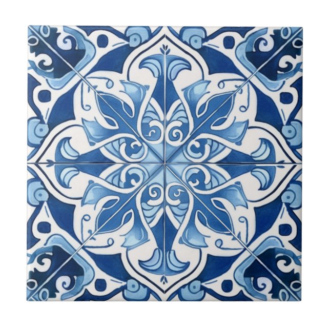 Mediterranean Tiles, Portugese, Azulejo, Majolica Ceramic Tile (Front)