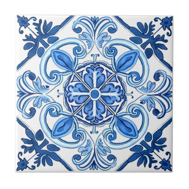 Mediterranean Tiles, Portugese, Azulejo, Majolica Ceramic Tile (Front)