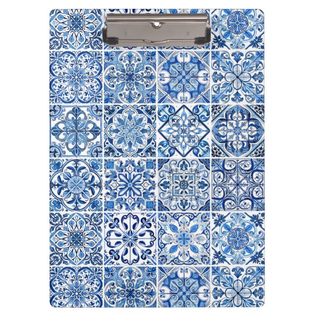 Mediterranean Tiles, Portugese, Azulejo, Majolica Clipboard (Front)