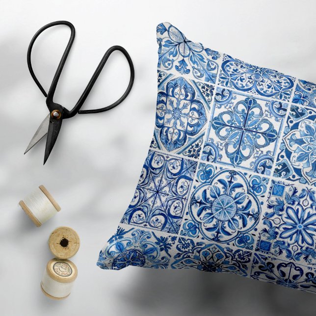 Mediterranean Tiles, Portugese, Azulejo, Majolica Decorative Cushion (Creator Uploaded)