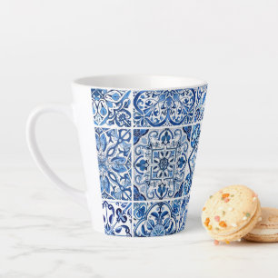 Mediterranean Tiles, Portugese, Azulejo, Majolica Latte Mug