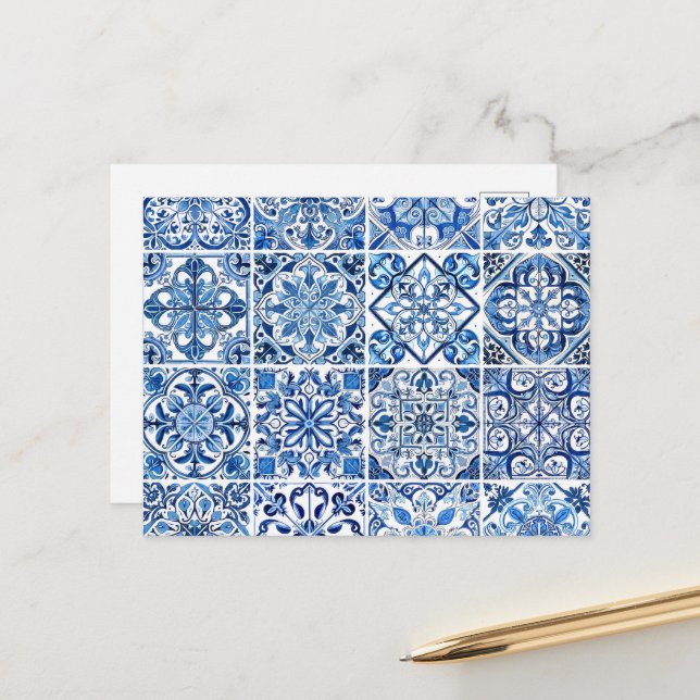 Mediterranean Tiles, Portugese, Azulejo, Majolica Postcard (Front/Back In Situ)