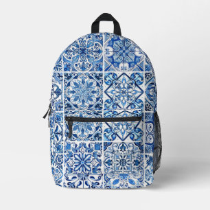 Mediterranean Tiles, Portugese, Azulejo, Majolica Printed Backpack