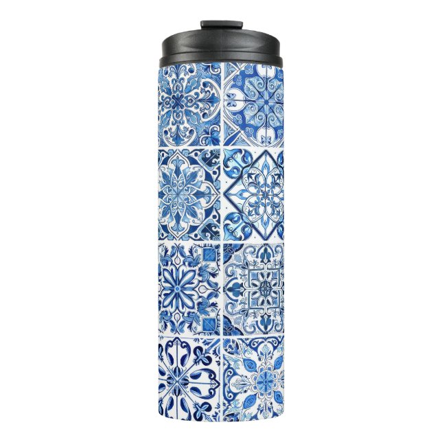 Mediterranean Tiles, Portugese, Azulejo, Majolica Thermal Tumbler (Front)