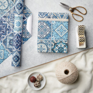 Mediterranean Tiles, Portugese, Azulejo, Majolica Wrapping Paper
