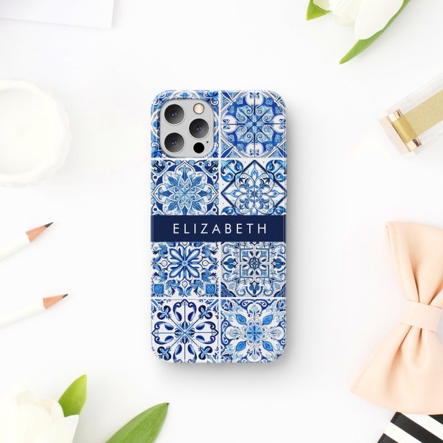 Mediterranean Tiles, Portugese, Azulejo, Your Name Case-Mate iPhone Case (Creator Uploaded)