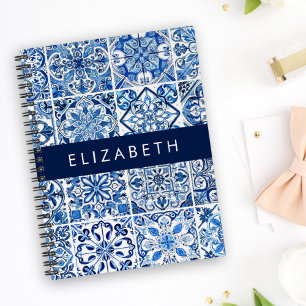 Mediterranean Tiles, Portugese, Azulejo, Your Name Notebook