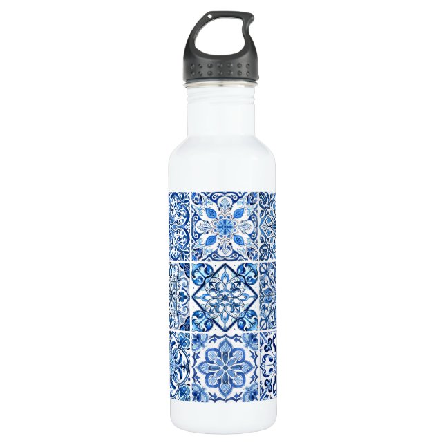 Mediterranean Tiles, Portuguese, Azulejo, Majolica 710 Ml Water Bottle (Front)