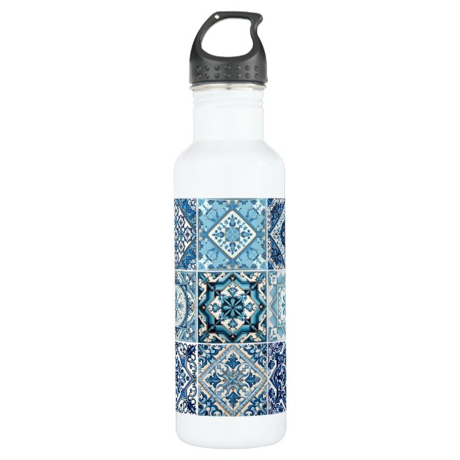 Mediterranean Tiles, Portuguese, Azulejo, Majolica 710 Ml Water Bottle (Front)