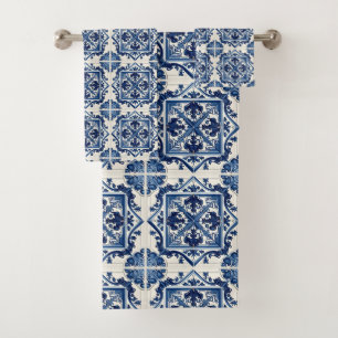 Mediterranean Tiles, Portuguese, Azulejo, Majolica Bath Towel Set