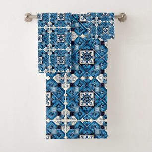 Mediterranean Tiles, Portuguese, Azulejo, Majolica Bath Towel Set