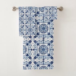 Mediterranean Tiles, Portuguese, Azulejo, Majolica Bath Towel Set