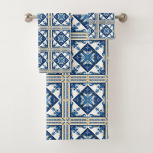 Mediterranean Tiles, Portuguese, Azulejo, Majolica Bath Towel Set