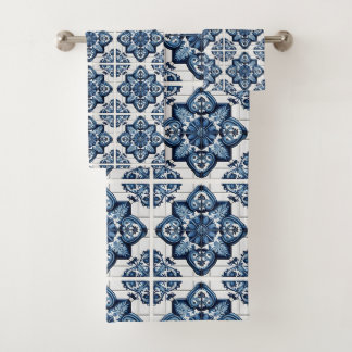 Mediterranean Tiles, Portuguese, Azulejo, Majolica Bath Towel Set