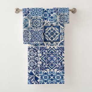 Mediterranean Tiles, Portuguese, Azulejo, Majolica Bath Towel Set