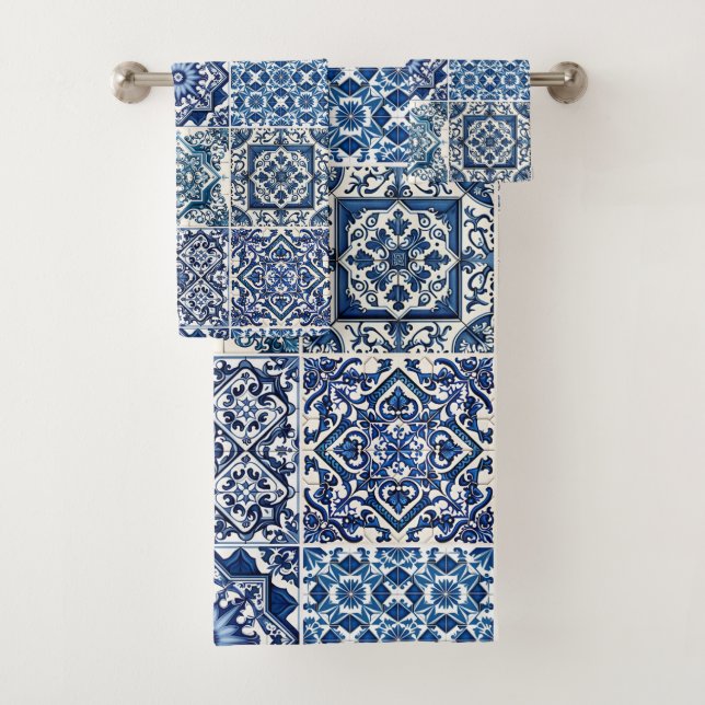 Mediterranean Tiles, Portuguese, Azulejo, Majolica Bath Towel Set (Insitu)