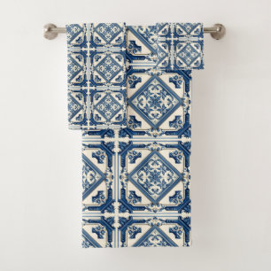 Mediterranean Tiles, Portuguese, Azulejo, Majolica Bath Towel Set