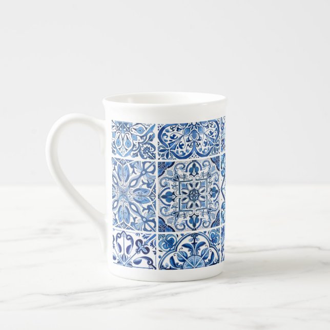 Mediterranean Tiles, Portuguese, Azulejo, Majolica Bone China Mug (Left)