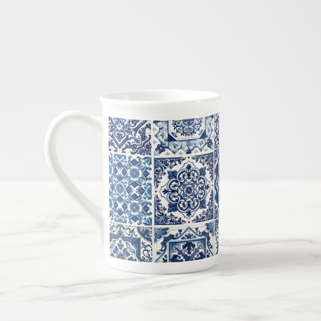 Mediterranean Tiles, Portuguese, Azulejo, Majolica Bone China Mug (Left)
