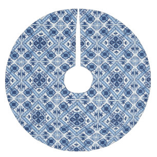 Mediterranean Tiles, Portuguese, Azulejo, Majolica Brushed Polyester Tree Skirt