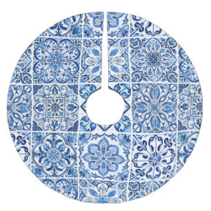 Mediterranean Tiles, Portuguese, Azulejo, Majolica Brushed Polyester Tree Skirt