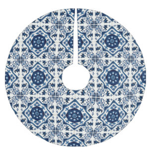 Mediterranean Tiles, Portuguese, Azulejo, Majolica Brushed Polyester Tree Skirt