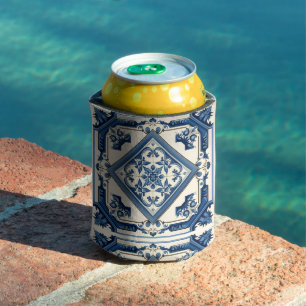 Mediterranean Tiles, Portuguese, Azulejo, Majolica Can Cooler