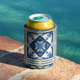 Mediterranean Tiles, Portuguese, Azulejo, Majolica Can Cooler