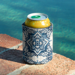 Mediterranean Tiles, Portuguese, Azulejo, Majolica Can Cooler