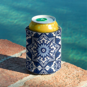 Mediterranean Tiles, Portuguese, Azulejo, Majolica Can Cooler