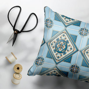 Mediterranean Tiles, Portuguese, Azulejo, Majolica Decorative Cushion
