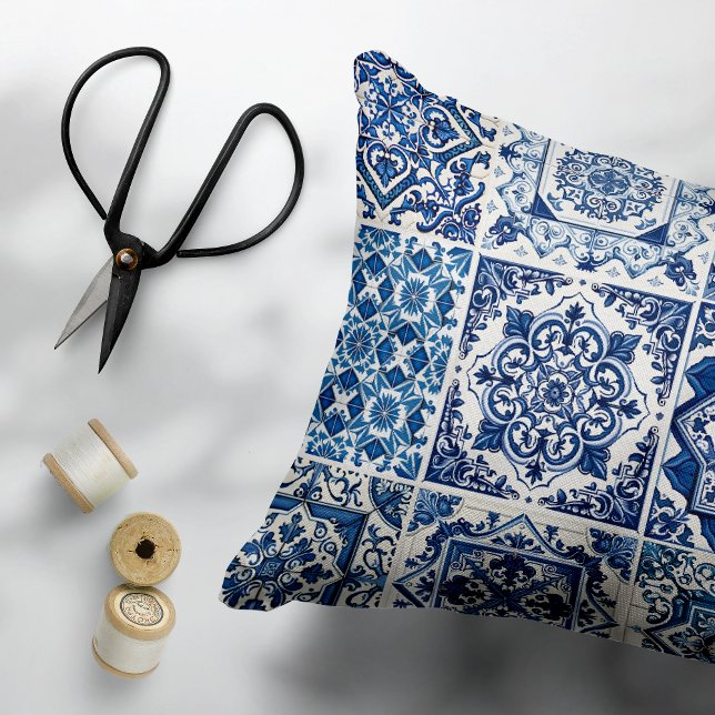 Mediterranean Tiles, Portuguese, Azulejo, Majolica Decorative Cushion (Creator Uploaded)
