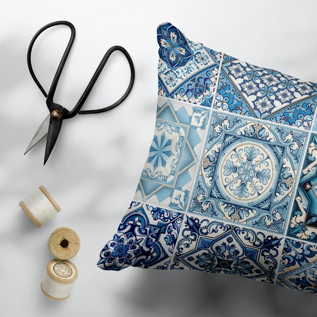 Mediterranean Tiles, Portuguese, Azulejo, Majolica Decorative Cushion (Creator Uploaded)