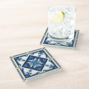 Mediterranean Tiles, Portuguese, Azulejo, Majolica Glass Coaster